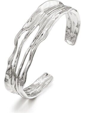 Women's Smooth White Chunky Gold MultiLayer Wire Cuff Adjustable Bracelet